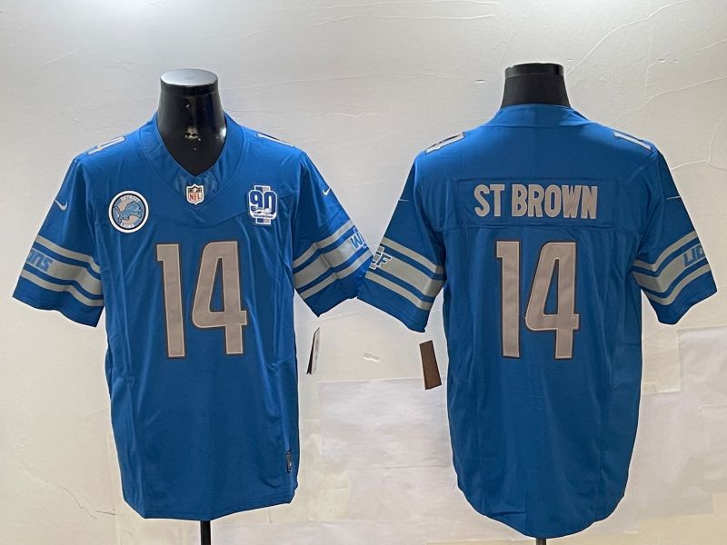 Men Detroit Lions #14 St Brown Blue three generations 2024 Nike Limited NFL Jersey style 11024